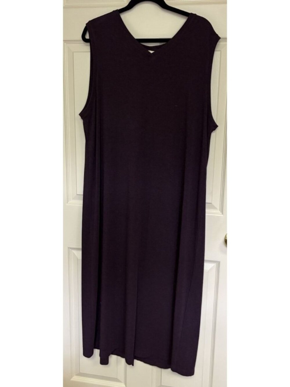 LL Bean Brown Sleeveless Dress Womens 2X V-Neck Stretch Long Maxi, Slit In Back